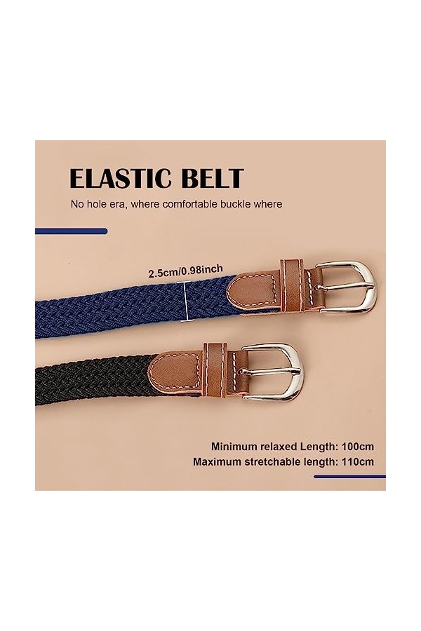 TSHAOUN 2 pièces Unisexe Ceinture Tressée Élastique Ceinture en Tissu Élastique,Vintage Tissu Élastique Tissé Tressé Extensib