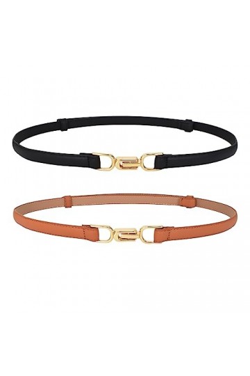 2 Pièces Ceinture Fine Femme Cuir, Femme Ceinture en Cuir Mince, Ceinture en Cuir Maigre pour Femmes, Ceintures Fines Elégant