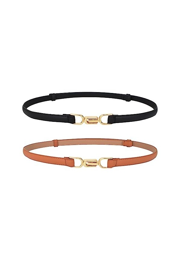 2 Pièces Ceinture Fine Femme Cuir, Femme Ceinture en Cuir Mince, Ceinture en Cuir Maigre pour Femmes, Ceintures Fines Elégant