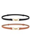 2 Pièces Ceinture Fine Femme Cuir, Femme Ceinture en Cuir Mince, Ceinture en Cuir Maigre pour Femmes, Ceintures Fines Elégant