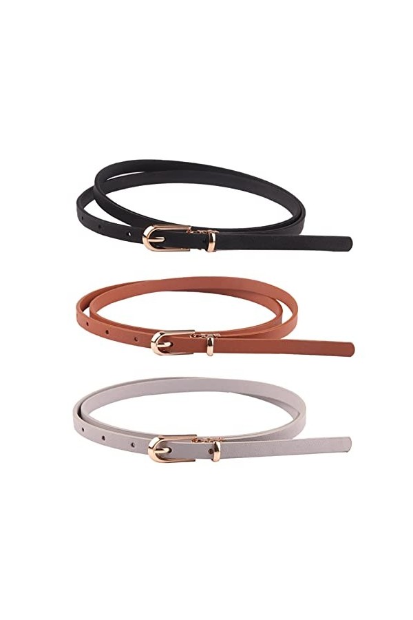 Ssiyiya Lot de 3 ceintures fines en cuir pour femme, ceinture fine réglable avec boucle en alliage pour robe, pantalon, jean 
