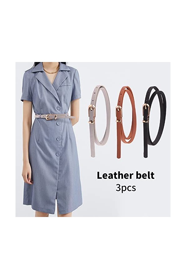 Ssiyiya Lot de 3 ceintures fines en cuir pour femme, ceinture fine réglable avec boucle en alliage pour robe, pantalon, jean 