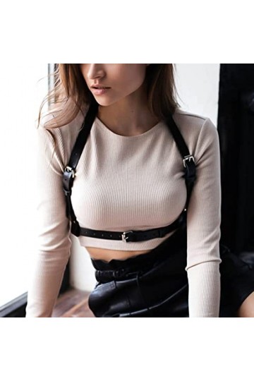 Ceinture de taille punk pour femme,ceinture corps en cuir PU pour femme,ceinture gothique chaîne poitrine noire,ceinture tail