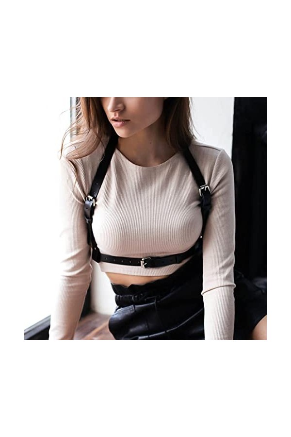 Ceinture de taille punk pour femme,ceinture corps en cuir PU pour femme,ceinture gothique chaîne poitrine noire,ceinture tail