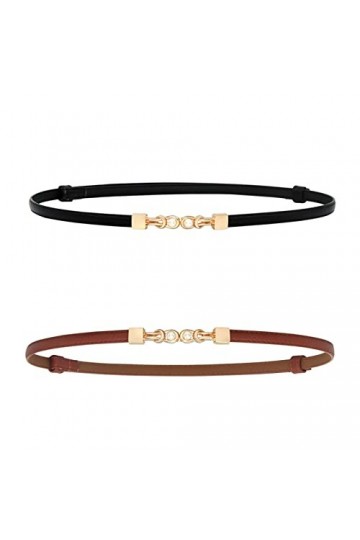 IOSPKKIO® Lot de 2 ceintures fines pour femme, ceinture fine réglable, ceinture fine en cuir avec boucle en métal doré, costu