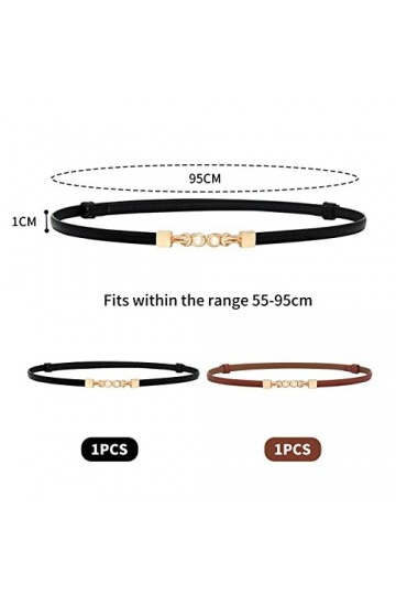IOSPKKIO® Lot de 2 ceintures fines pour femme, ceinture fine réglable, ceinture fine en cuir avec boucle en métal doré, costu