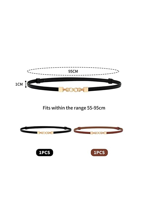 IOSPKKIO® Lot de 2 ceintures fines pour femme, ceinture fine réglable, ceinture fine en cuir avec boucle en métal doré, costu