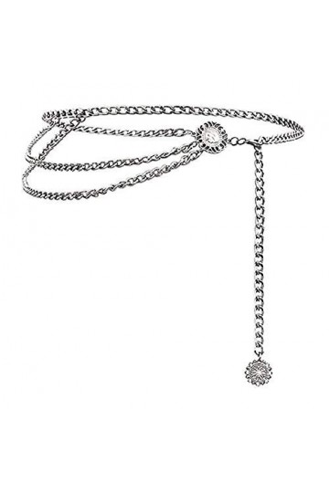 KIRALOVE - Ceinture en métal femme chaîne Médaille Vintage Retro pour robe argentée, argent, S