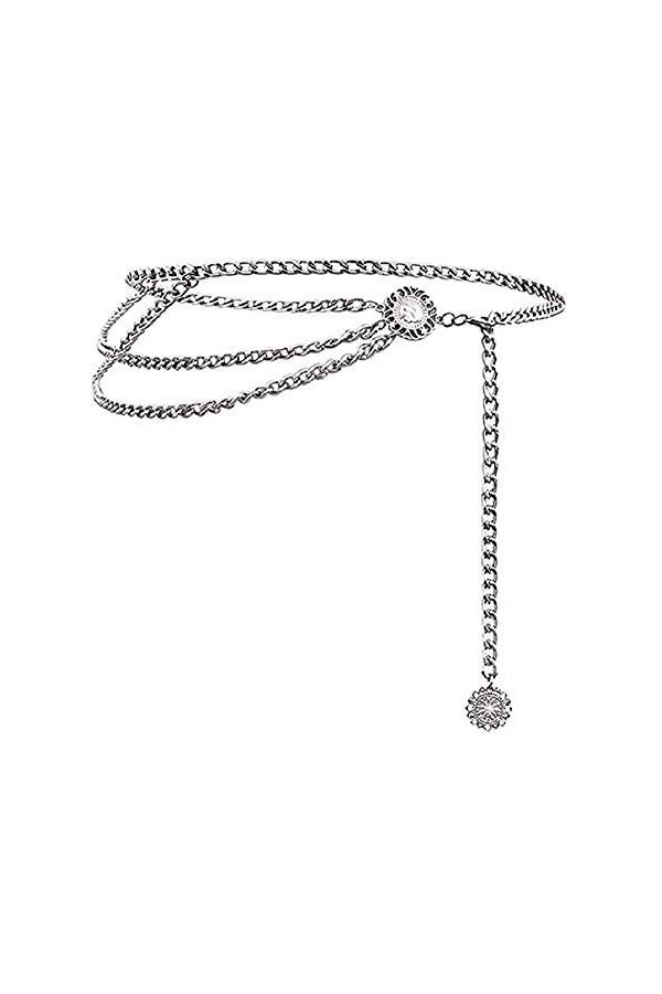 KIRALOVE - Ceinture en métal femme chaîne Médaille Vintage Retro pour robe argentée, argent, S