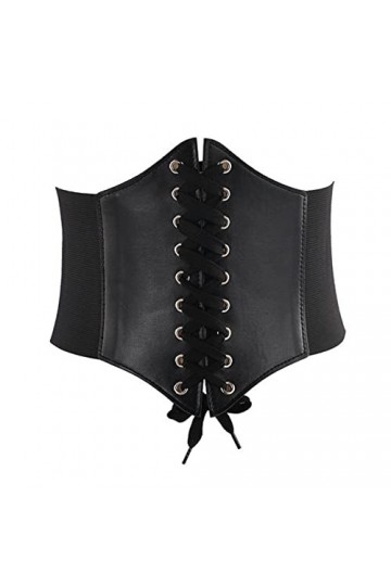 Ceinture corset noire pour femme vintage élastique large ceinture nouée ceinture serre-taille pour Halloween, mariage, vacanc