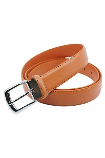 YEHMAN Ceinture classique 3 cm en croûte de cuir de vachette ajustable boucle argenté à ardillon 120 cm Orange 