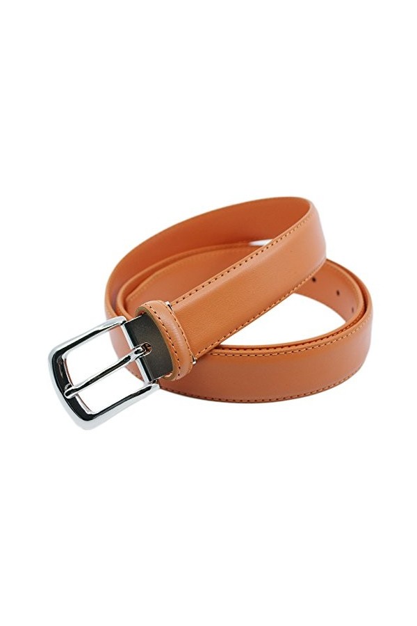 YEHMAN Ceinture classique 3 cm en croûte de cuir de vachette ajustable boucle argenté à ardillon 120 cm Orange 
