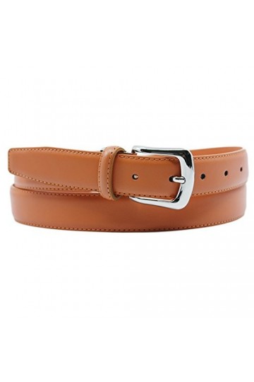 YEHMAN Ceinture classique 3 cm en croûte de cuir de vachette ajustable boucle argenté à ardillon 120 cm Orange 
