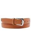 YEHMAN Ceinture classique 3 cm en croûte de cuir de vachette ajustable boucle argenté à ardillon 120 cm Orange 