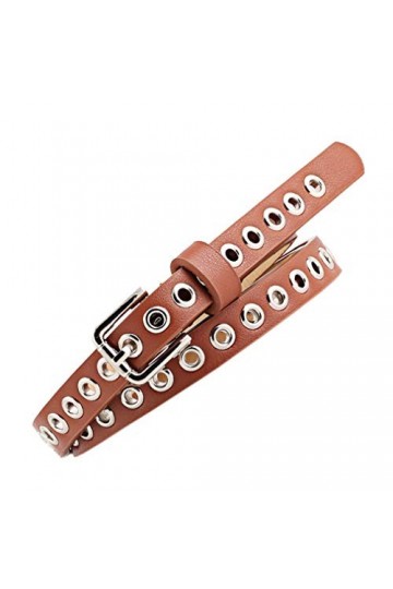 NiceYnn Femme Homme Ceinture Minceur en PU Cuir Ceintures à Oeillets pour Pantalon Robe Hip-hop Café