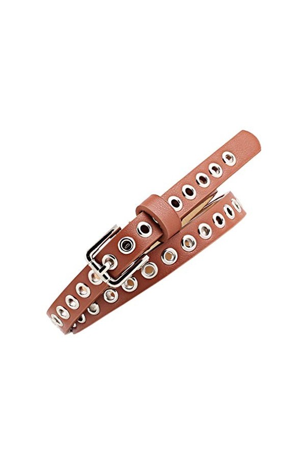 NiceYnn Femme Homme Ceinture Minceur en PU Cuir Ceintures à Oeillets pour Pantalon Robe Hip-hop Café