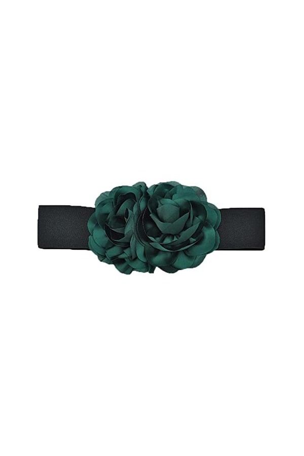 NiceYnn Femme Ceinture Élastique Bande Largeur 6cm Tressé Floral 2 Bouton-pression pour Costume Robe Veste Kaki