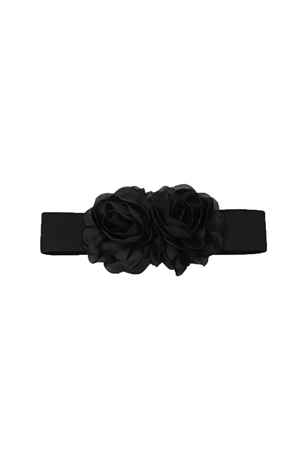 NiceYnn Femme Ceinture Élastique Bande Largeur 6cm Tressé Floral 2 Bouton-pression pour Costume Robe Veste Kaki