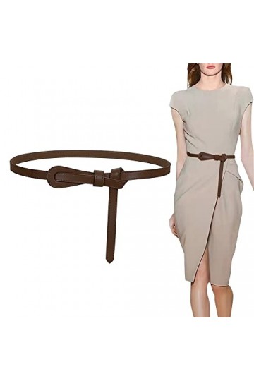 KONFEN Ceinture Femme Cuir, Ceinture Fine pour Femme, Ceinture Taille Vintage Véritable, Ceinture Pantalon Noués Mince en Cui