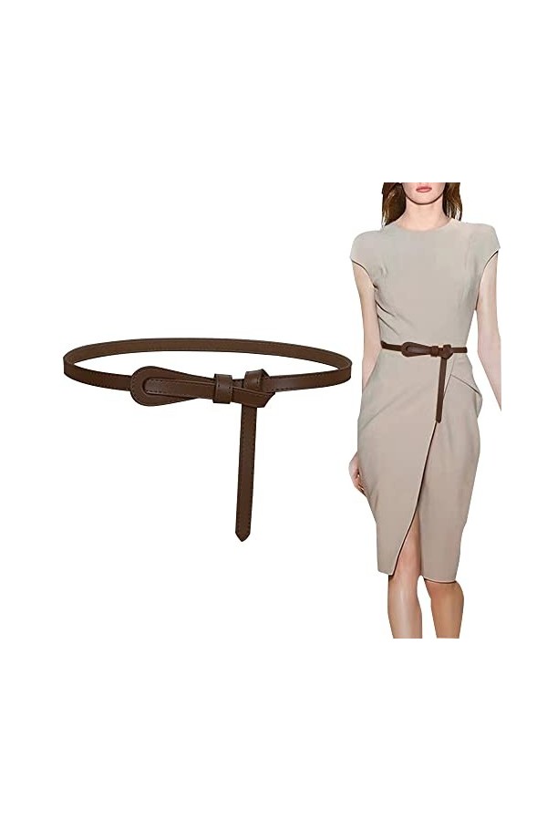 KONFEN Ceinture Femme Cuir, Ceinture Fine pour Femme, Ceinture Taille Vintage Véritable, Ceinture Pantalon Noués Mince en Cui