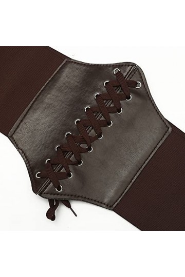 Happyupcity Corset élastique noir pour femme - Ceinture amincissante en cuir synthétique - Ceinture élastique à lacets