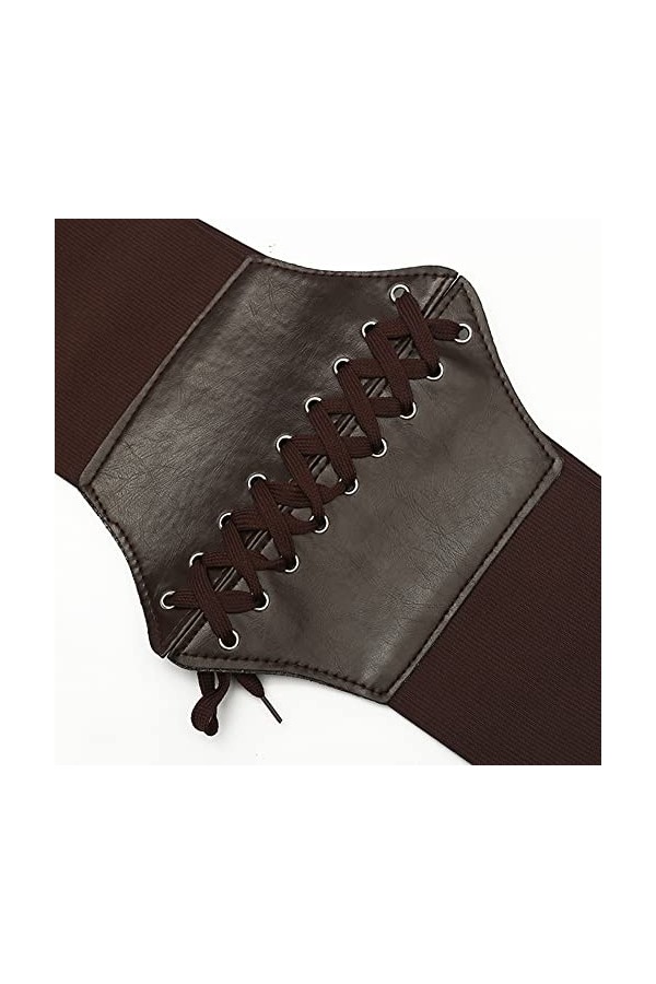 Happyupcity Corset élastique noir pour femme - Ceinture amincissante en cuir synthétique - Ceinture élastique à lacets