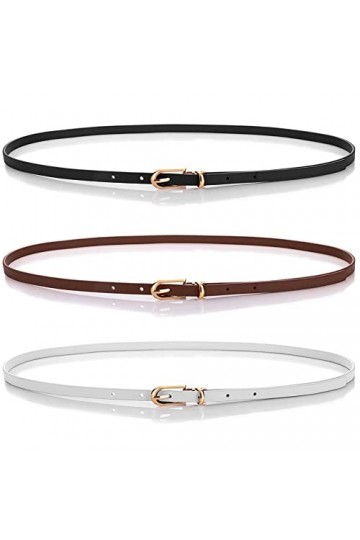 Nesloonp 3 Pièces Ceintures Fines pour Femme Skinny, Ceinture PU Fine Femmes avec Une Boucle à épingle en Alliage,Ceintures F