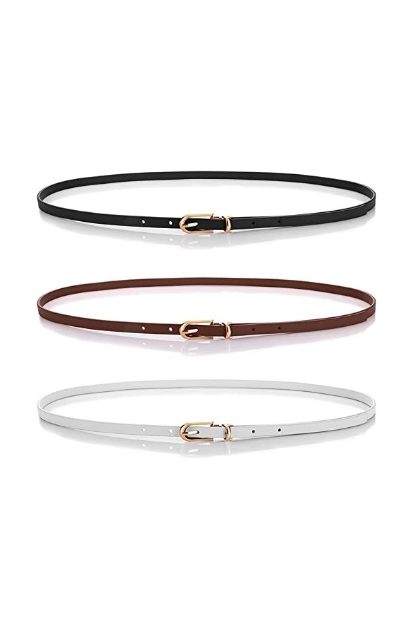 Nesloonp 3 Pièces Ceintures Fines pour Femme Skinny, Ceinture PU Fine Femmes avec Une Boucle à épingle en Alliage,Ceintures F