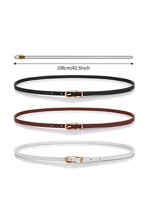 Nesloonp 3 Pièces Ceintures Fines pour Femme Skinny, Ceinture PU Fine Femmes avec Une Boucle à épingle en Alliage,Ceintures F
