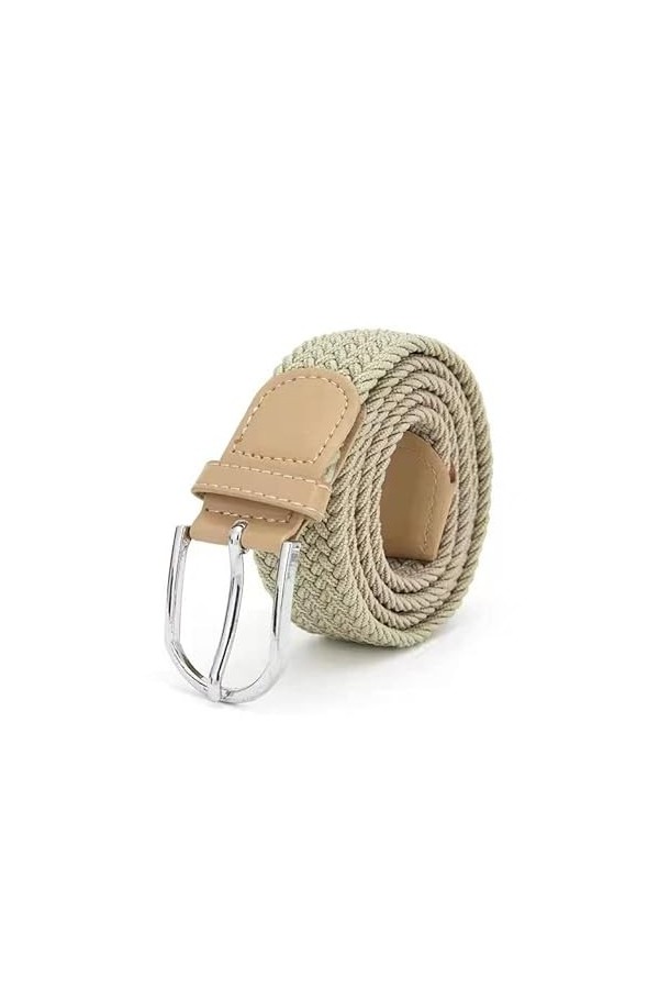 Ceinture extensible，Ceinture élastique tressé et Cuir，Unisexe Ceinture Tressée，Élastique Tressée Stretch Belt（beige）