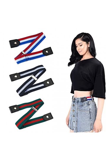 3Pcs No Buckle Stretch Ceinture Ceinture Ceinture Élastique Invisible Unisexe pour Jeans Pantalon avec Ceinture Réglable - Co