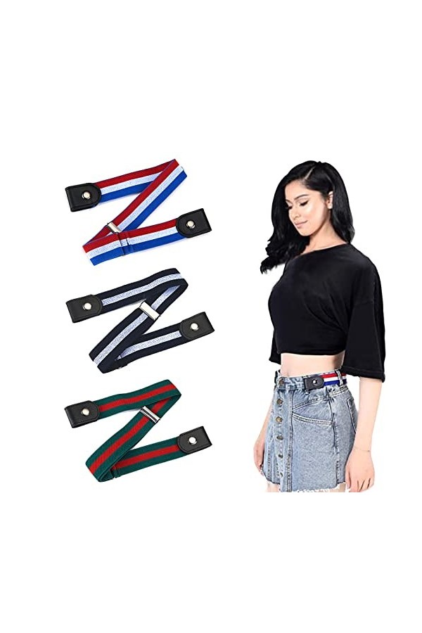 3Pcs No Buckle Stretch Ceinture Ceinture Ceinture Élastique Invisible Unisexe pour Jeans Pantalon avec Ceinture Réglable - Co