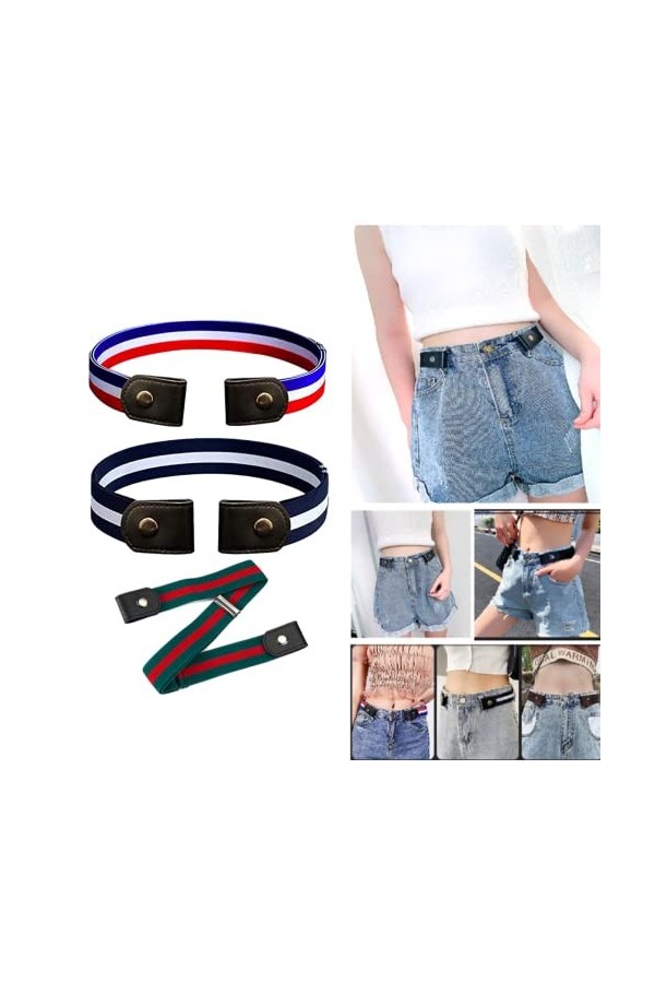 3Pcs No Buckle Stretch Ceinture Ceinture Ceinture Élastique Invisible Unisexe pour Jeans Pantalon avec Ceinture Réglable - Co