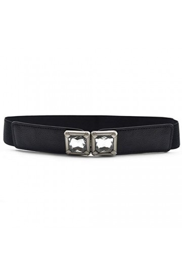 Meschett Ceinture élastique extensible pour femme pour robe ceinture à boucle en strass brillant à la mode