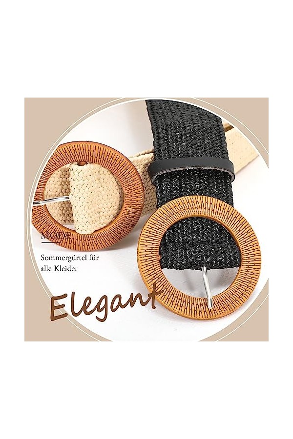 XZQTIVE Ceinture élastique tissée en paille pour femme - Ceinture extensible tendance - Large ceinture bohème tressée pour ro