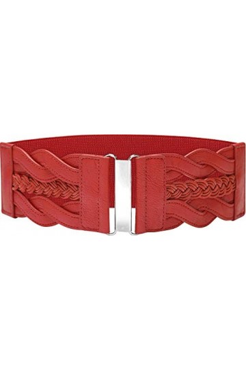 BlackButterfly 3 Pouces de Large Élastique Tressé Vintage Boucle Ceinture Rouge, XL 