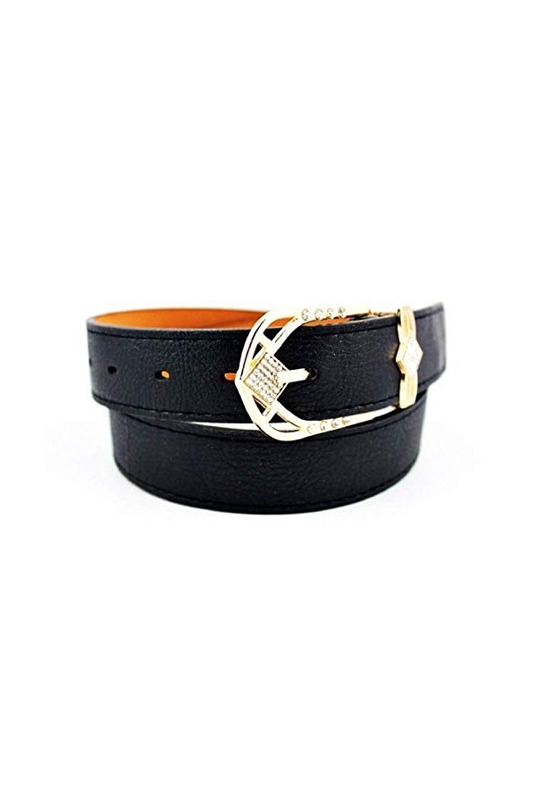 KIRALOVE Ceinture fille - idée cadeau originale - noir - simili cuir - boucle - ceinture pour femme - excellente qualité stra