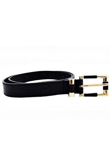 KIRALOVE Ceinture fille - idée cadeau originale - python noir - simili cuir - boucle dorée - ceinture pour femme - excellente