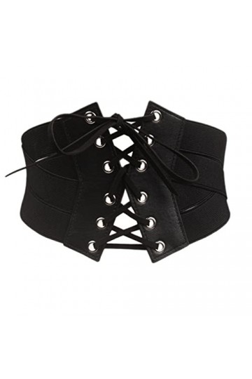 Ceinture corset pour femme - Ceinture élastique large nouée - Ceinture pour femme noir 