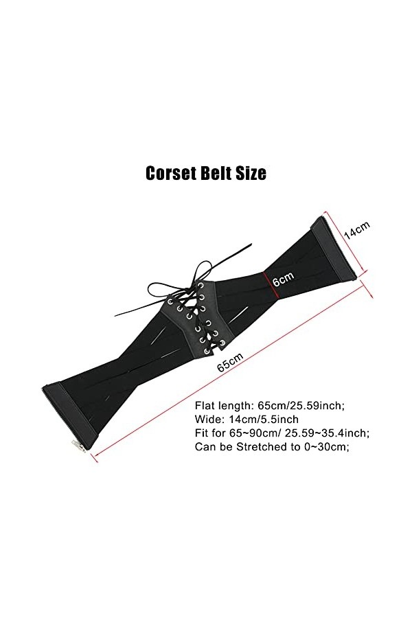 Ceinture corset pour femme - Ceinture élastique large nouée - Ceinture pour femme noir 