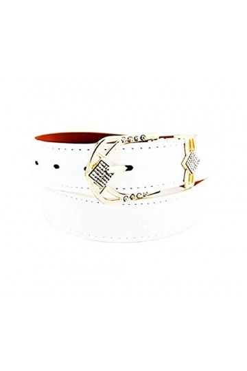KIRALOVE Ceinture fille en simili cuir blanc - boucle de ceinture pour femme - idée cadeau originale - excellente qualité str