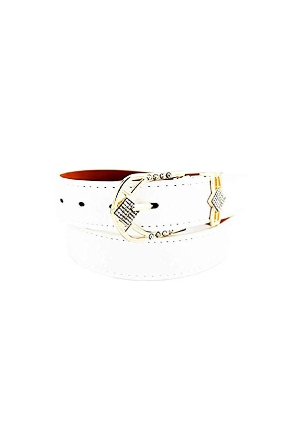 KIRALOVE Ceinture fille en simili cuir blanc - boucle de ceinture pour femme - idée cadeau originale - excellente qualité str