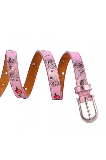 AnJuHoPa Ceinture femme pour jean avec taille fille strass Ceinture fleur rose brodée couleur tendance 2cm de large Ceinture 