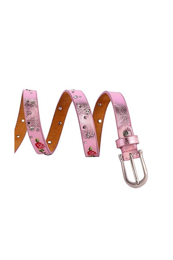 AnJuHoPa Ceinture femme pour jean avec taille fille strass Ceinture fleur rose brodée couleur tendance 2cm de large Ceinture 