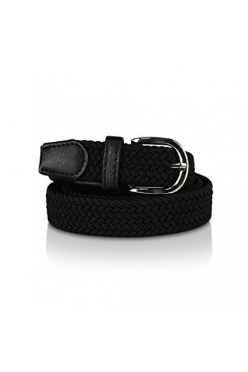 glomy * Ceinture élastique tressée pour garçons et filles, femmes et hommes de 2,50 cm de largeur, Noir , 90 cm
