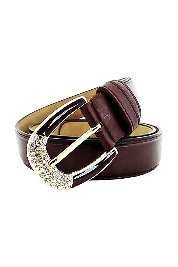 KIRALOVE Ceinture fille - ceinture pour femme - marron foncé - pour jeans - simili cuir - boucle idée originale - excellente 