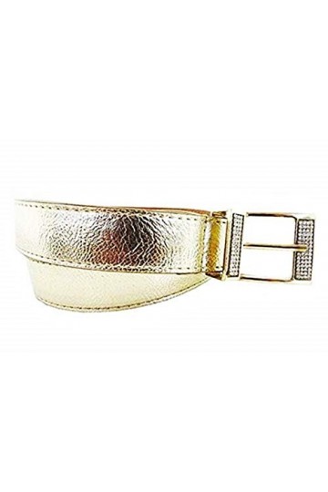 KIRALOVE Ceinture fille - idée cadeau originale - or - éco - cuir - boucle - ceinture pour femme - excellente qualité strass