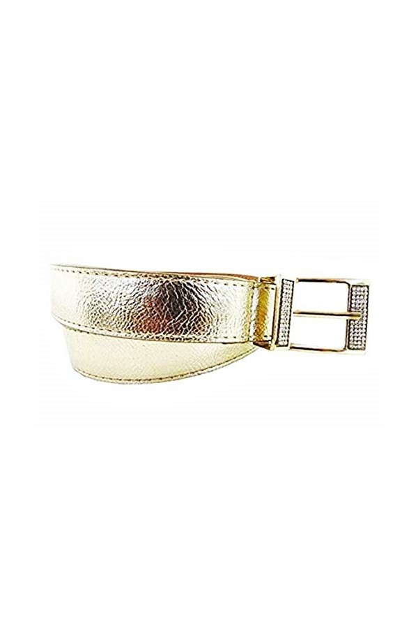 KIRALOVE Ceinture fille - idée cadeau originale - or - éco - cuir - boucle - ceinture pour femme - excellente qualité strass