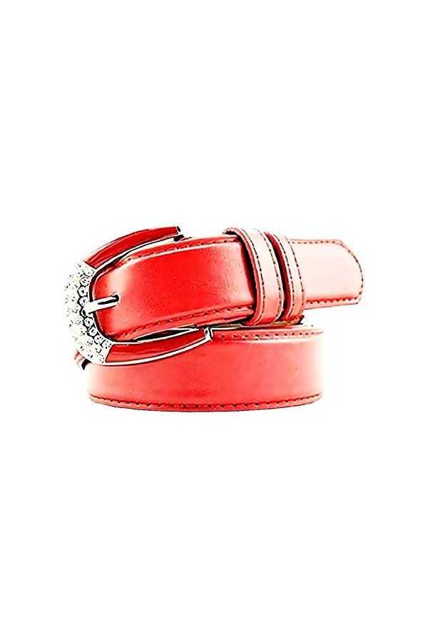 KIRALOVE Ceinture fille pour jeans - idée cadeau originale - rouge - éco - cuir - boucle - ceinture pour femme - excellente q
