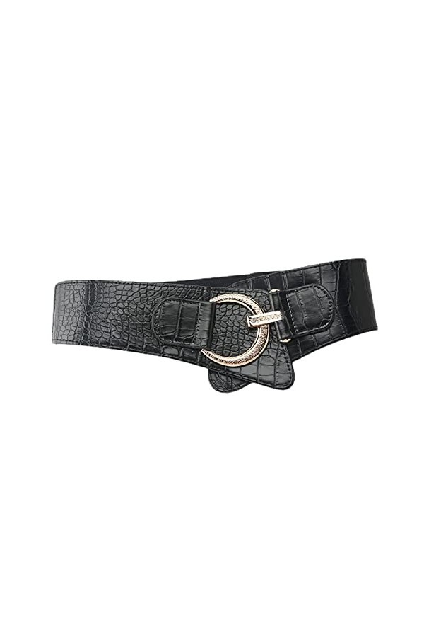 Yaasier Ceinture élastique pour femme, ceinture large, environ 7 cm de large, avec boucle en or, ceinture décorative vintage,